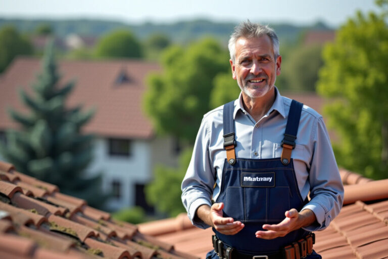 Couvreur réalise la réfection d'une toiture de maison